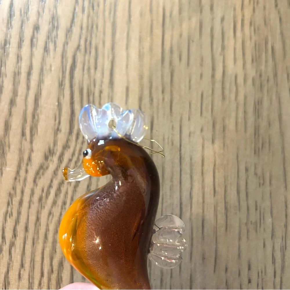 Hand Blown Glass 4” Seahorse Hanging Figure